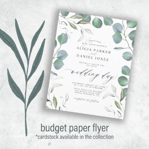 Flyer Convite de casamento com verde eucalipto econômico