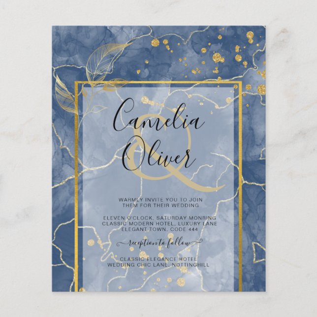 Flyer Convite de casamento de Abstrato de TINTA Dourada  (Frente)