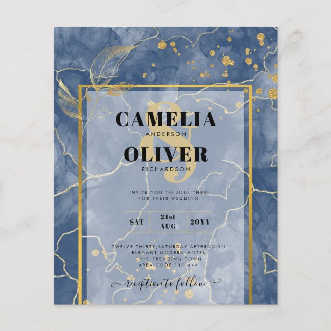 Flyer Convite de casamento de Abstrato de TINTA Dourada  (Frente)