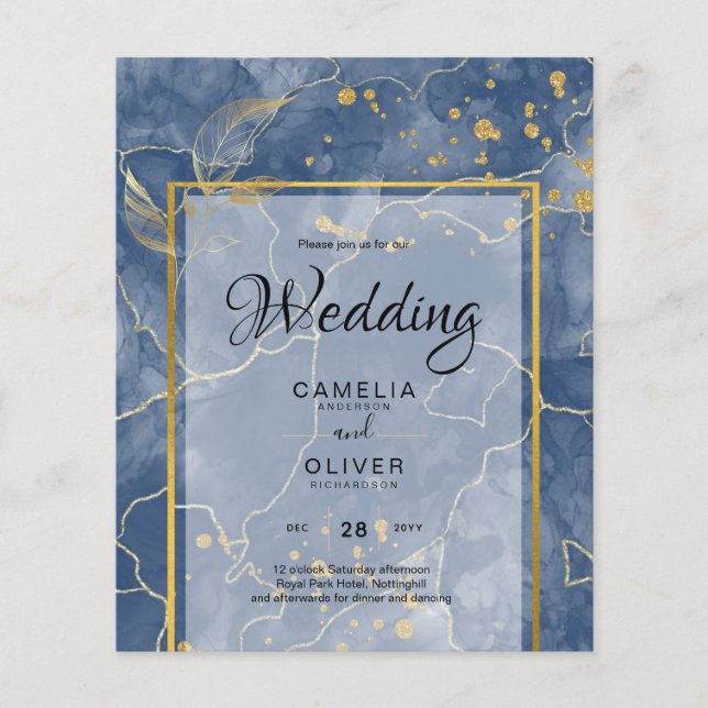 Flyer Convite de casamento de Abstrato de TINTA Dourada  (Frente)