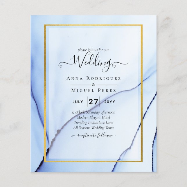 Flyer Convite de casamento de Abstrato de TINTA Dourada  (Frente)