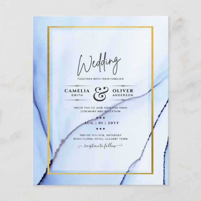 Flyer Convite de casamento de Abstrato de TINTA Dourada  (Frente)