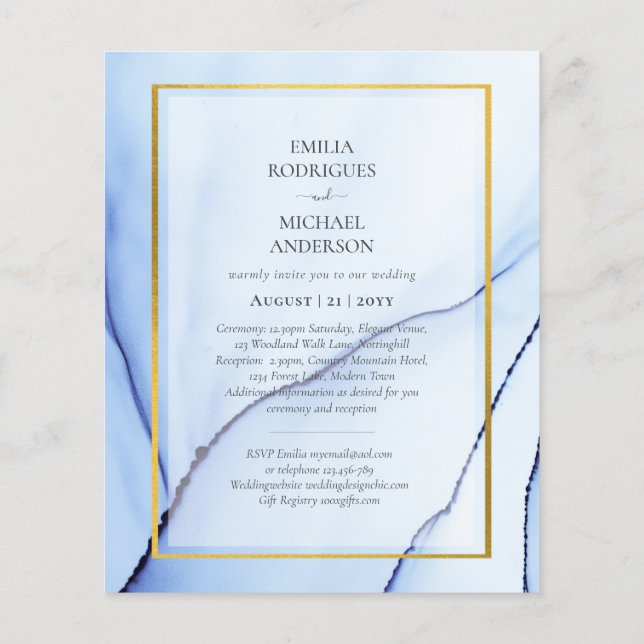 Flyer Convite de casamento de Abstrato de TINTA Dourada  (Verso)