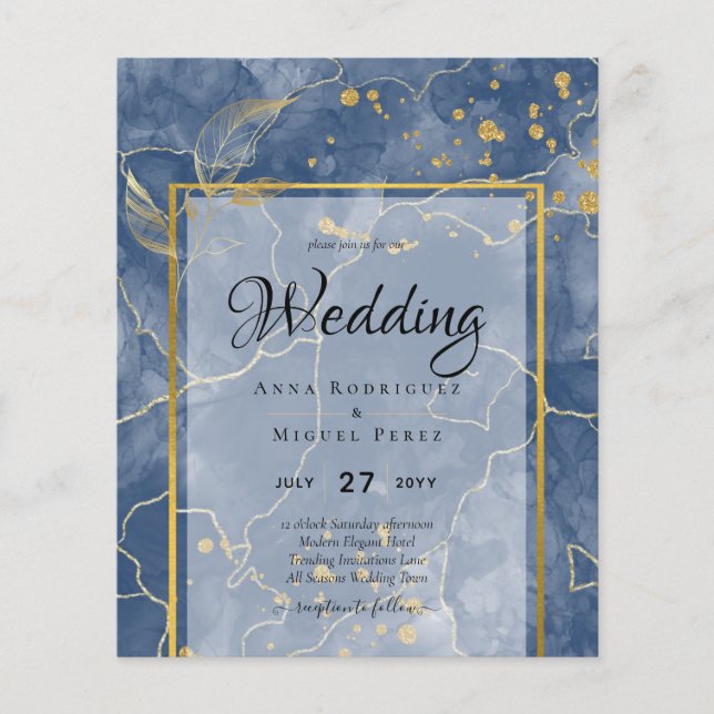 Flyer Convite de casamento de Abstrato de TINTA Dourada  (Frente)