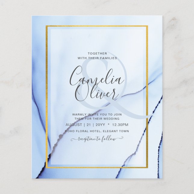 Flyer Convite de casamento de Abstrato de TINTA Dourada  (Frente)