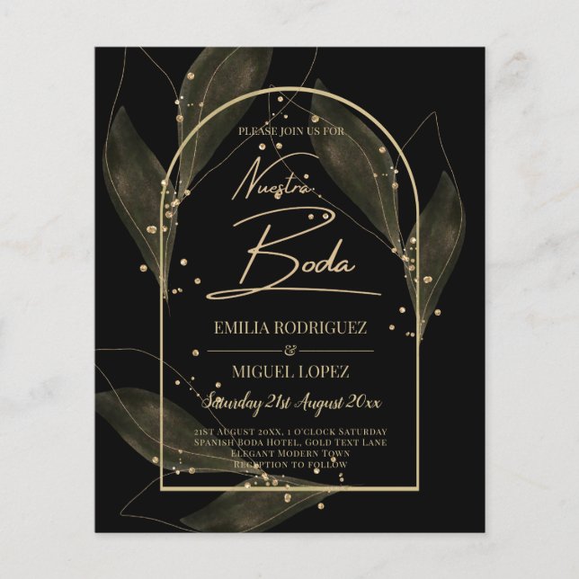 Flyer CONVITE DE CASAMENTO de Folhas Douradas Negra NUES (Frente)