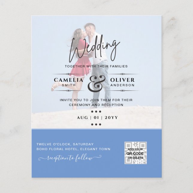 Flyer Convite de casamento de Fotografia Azul Chic Data  (Frente)