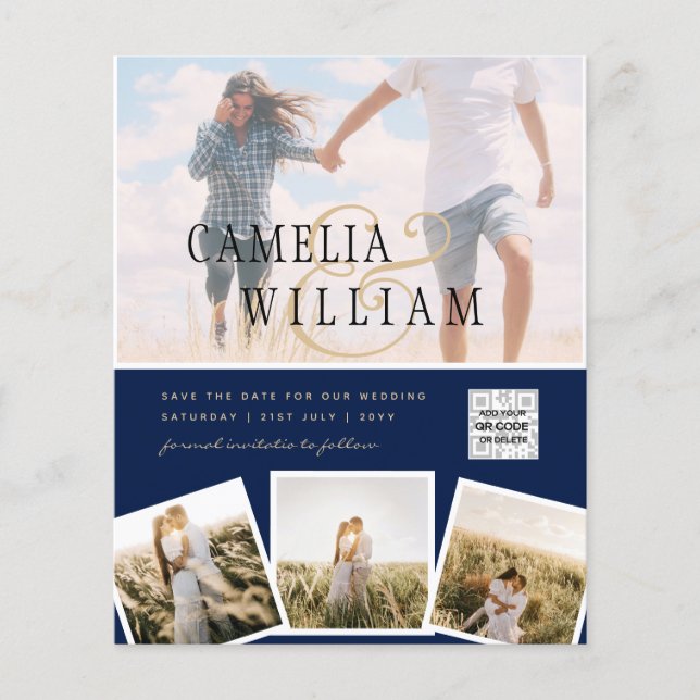 Flyer Convite de casamento de Fotografia Azul Chic Data  (Frente)