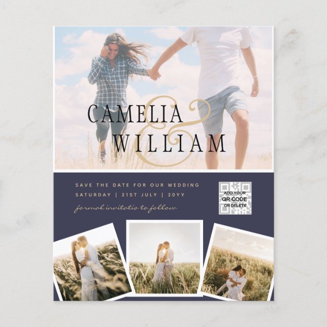 Flyer Convite de casamento de Fotografia Azul Chic Data  (Frente)