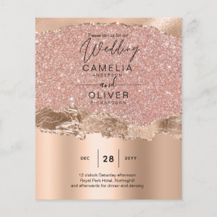 Flyer Convite de casamento de Glamor Moderno rosa Dourad