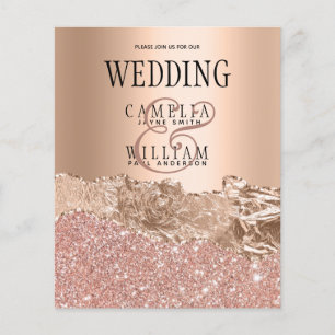 Flyer Convite de casamento de Glamor Moderno rosa Dourad