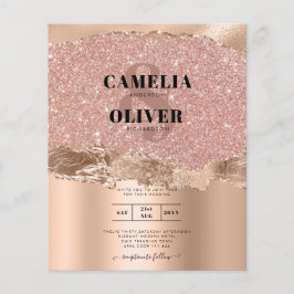 Flyer Convite de casamento de Glamor Moderno rosa Dourad