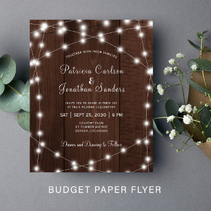 Flyer Convite de casamento de madeira com iluminação rús