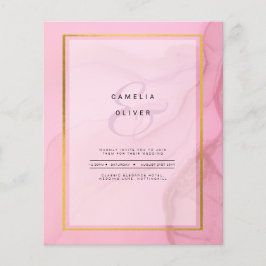 Flyer Convite de casamento de Mão Dourada rosa branco Le