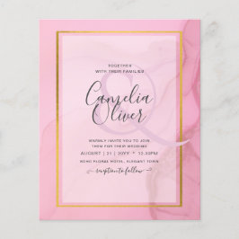 Flyer Convite de casamento de Mão Dourada rosa branco Le