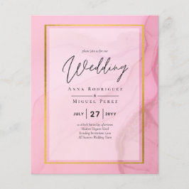 Flyer Convite de casamento de Mão Dourada rosa branco Le