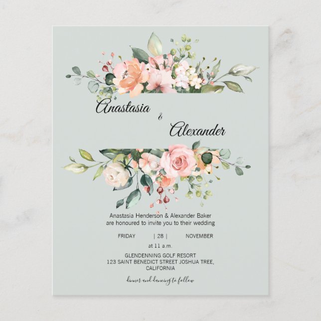 Flyer Convite de casamento de orçamento. Convite Postal (Frente)