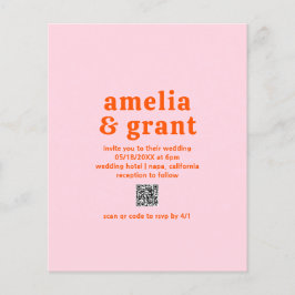 Flyer Convite de Casamento de Orçamento Rosa de Código Q