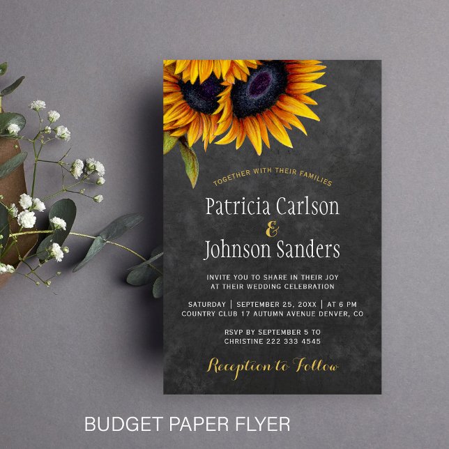 Flyer Convite de casamento de papel de girassol rústico  (Criador carregado)
