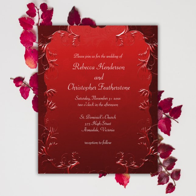 Flyer Convite de casamento de Pergaminho Vermelho Elegan (Criador carregado)