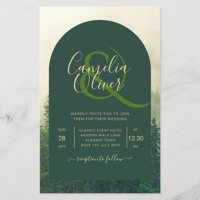 Flyer CONVITE DE CASAMENTO de Pinheiros Florestais Verde (Frente)