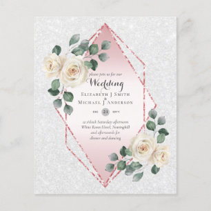 Flyer Convite de casamento de Quadro de Diamante Rosa Br
