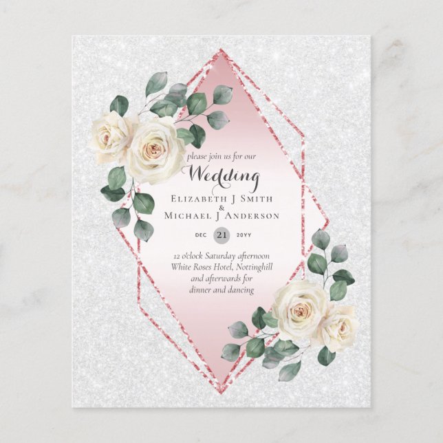 Flyer Convite de casamento de Quadro de Diamante Rosa Br (Frente)