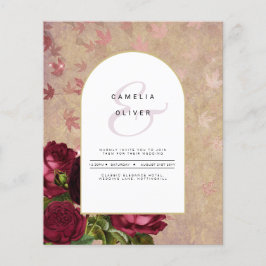 Flyer Convite de casamento de Rosas vermelhas Botânicas 