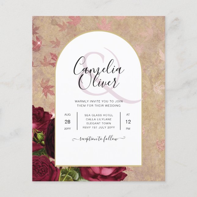 Flyer Convite de casamento de Rosas vermelhas Botânicas  (Frente)