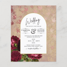 Flyer Convite de casamento de Rosas vermelhas Botânicas 