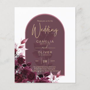 Flyer Convite de casamento de texto Dourado Rosas de vin