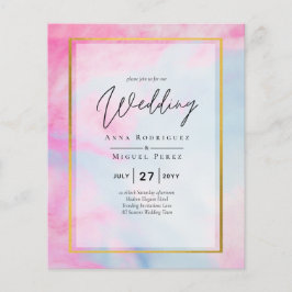 Flyer Convite de casamento de TINTA Dourada Azul-Azul-Az