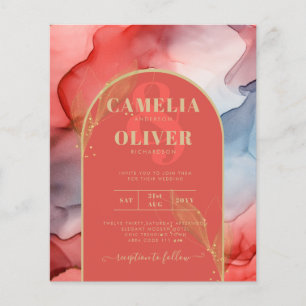 Flyer Convite de casamento de tinta Dourada azul de Mari