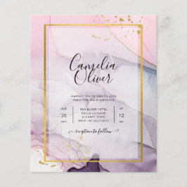 Flyer Convite de casamento de TINTA Dourada, cor-de-rosa
