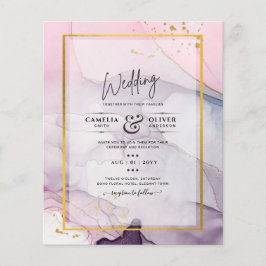 Flyer Convite de casamento de TINTA Dourada, cor-de-rosa