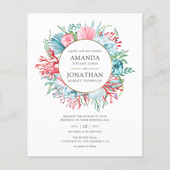Flyer Convite de Casamento de Verão na Praia em Tons de  (Frente)