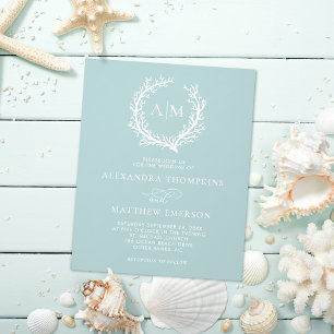 Flyer Convite De Casamento De Vidro Do Mar De Coral Náut