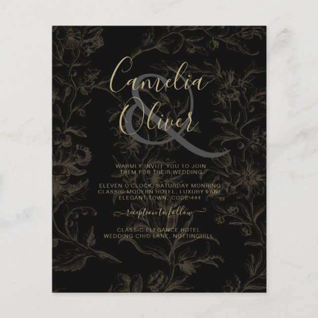 Flyer Convite de casamento DOURADO BOTÂNICO Vintage (Frente)