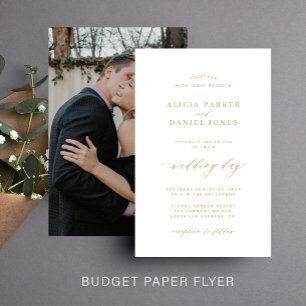 Flyer Convite de casamento dourado branco orçamento econ