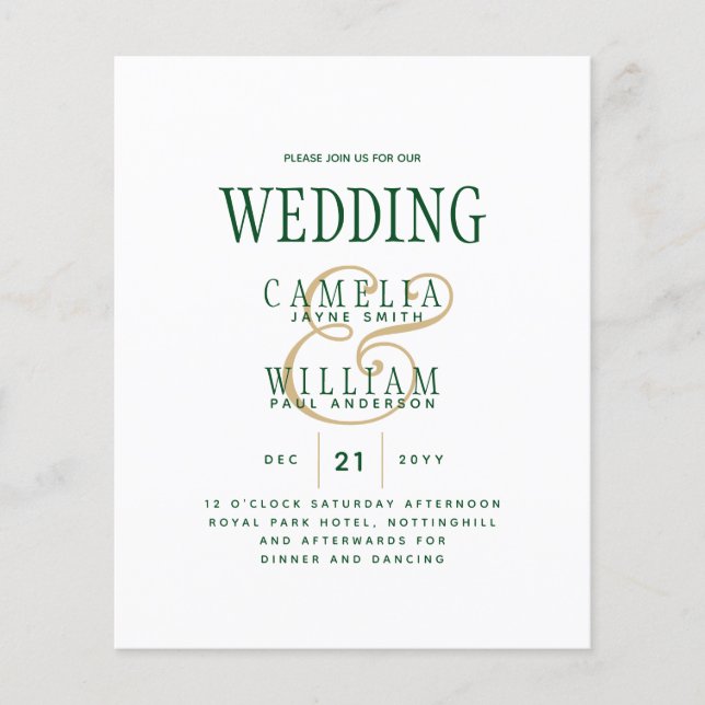 Flyer CONVITE DE CASAMENTO Dourado Emerald Green (Frente)