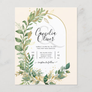 Flyer Convite de casamento Dourado Folha Botânica Modern