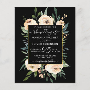 Flyer Convite de casamento dourado preto floral orçament