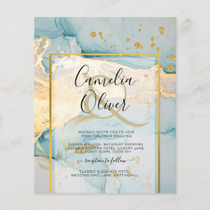 Flyer Convite de Casamento Dourado Vidro do Mar Turquesa