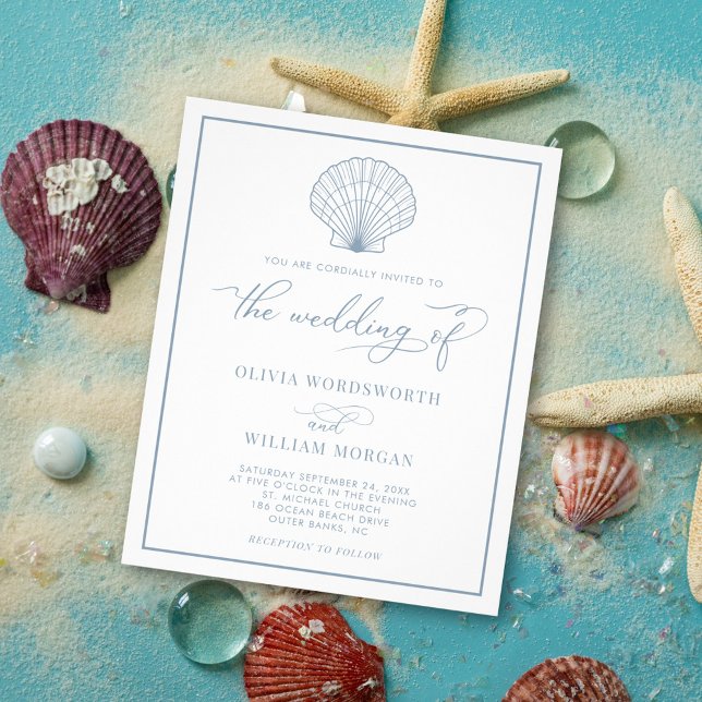 Flyer Convite de casamento Dusty Blue da Seashell da Pra (Criador carregado)