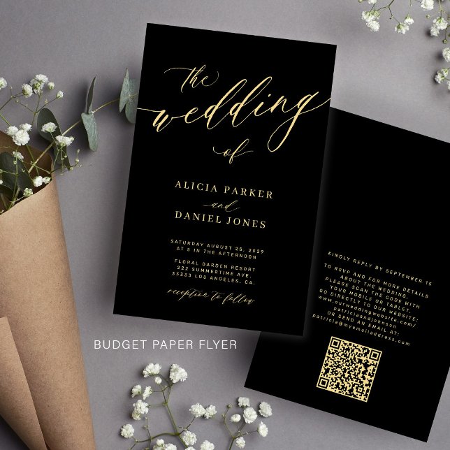 Flyer Convite de casamento econômico com código QR doura (Criador carregado)
