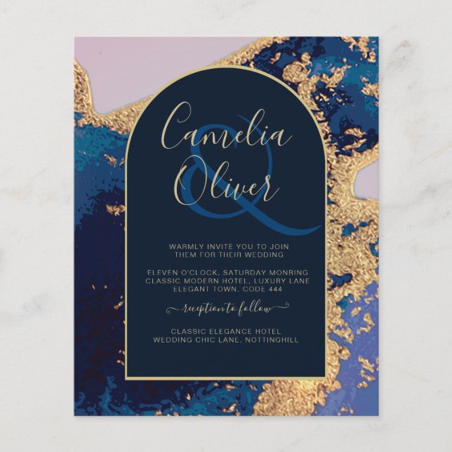 Flyer Convite de Casamento em Ágata Azul Dourado com Cód (Frente)
