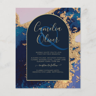 Flyer Convite de Casamento em Ágata Azul Dourado com Cód