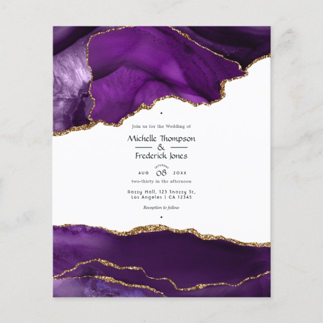 Flyer Convite de Casamento em Ágata Roxo e Dourado (Frente)