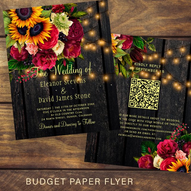 Flyer Convite de casamento em madeira rústica QR orçamen (Criador carregado)