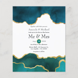 Flyer Convite de Casamento em Pedra de Ágata Teal e Dour